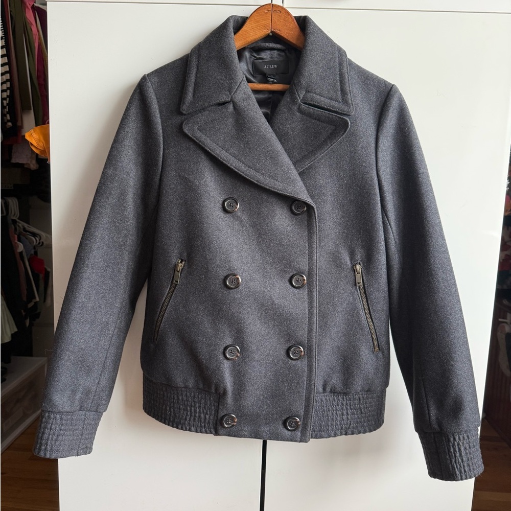 J. Crew Charcoal Wool Double-Breasted Pea Coat Bomber Jacket